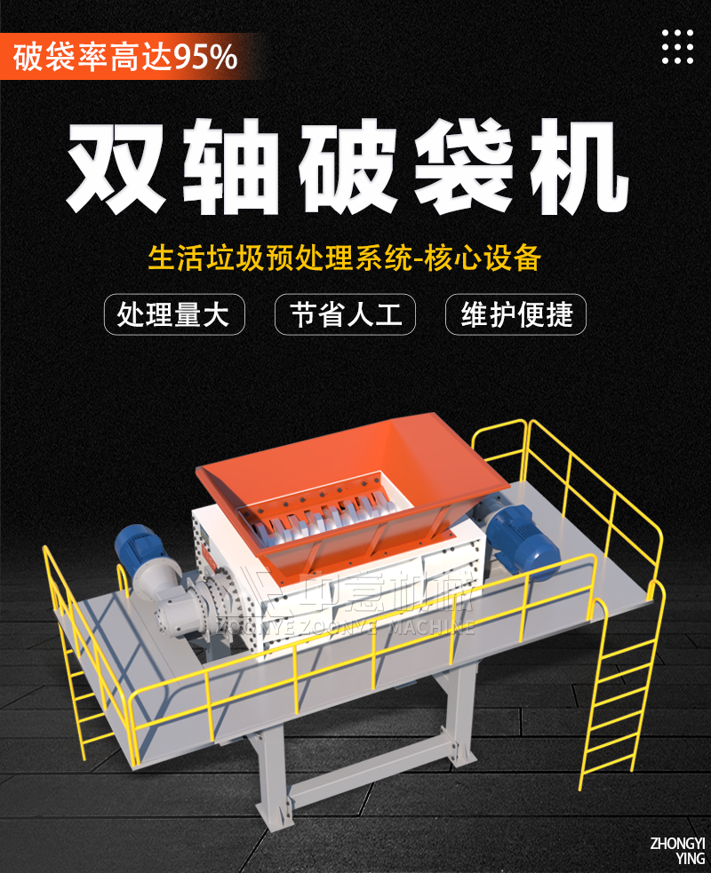 生活垃圾双轴破袋机